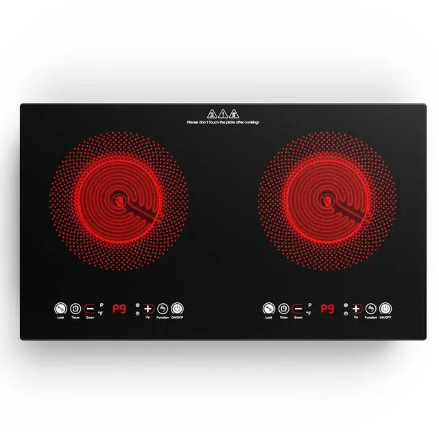 Main image of Electric cooktop,110V 24 inch 2 Burner Electric Cooktop,Built-in and Countertop Stove Top,2200W Stove,9 Power Levels, Kids Lock & Timer,LED touch control,Overheat Protection