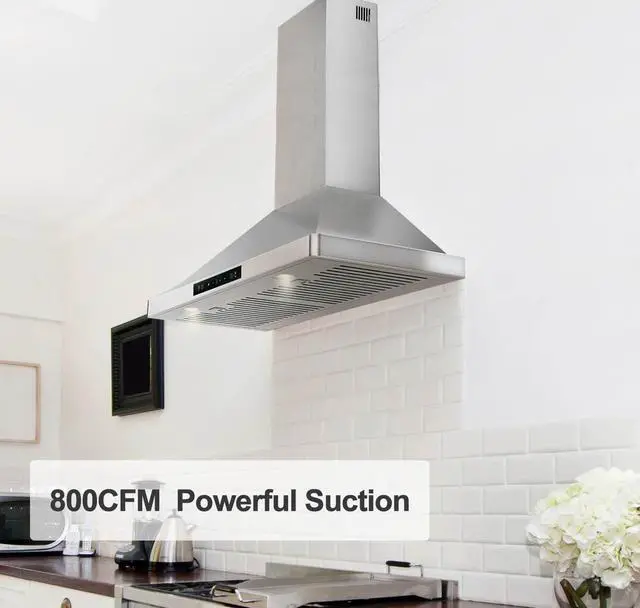 Alt view image 2 of 6 - 30 Inch Wall Mount Range Hood, Stainless Steel 800CFM DC Motor | 6-speed convertible ducted/ductless exhaust fan with durable stainless steel filters for kitchen ventilation