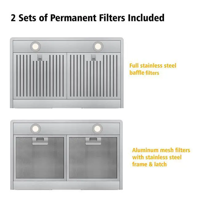 Alt view image 3 of 6 - 30 Inch Wall Mount Range Hood, Stainless Steel 800CFM DC Motor | 6-speed convertible ducted/ductless exhaust fan with durable stainless steel filters for kitchen ventilation