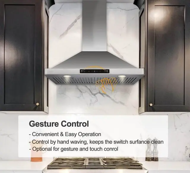 Alt view image 5 of 6 - 30 Inch Wall Mount Range Hood, Stainless Steel 800CFM DC Motor | 6-speed convertible ducted/ductless exhaust fan with durable stainless steel filters for kitchen ventilation