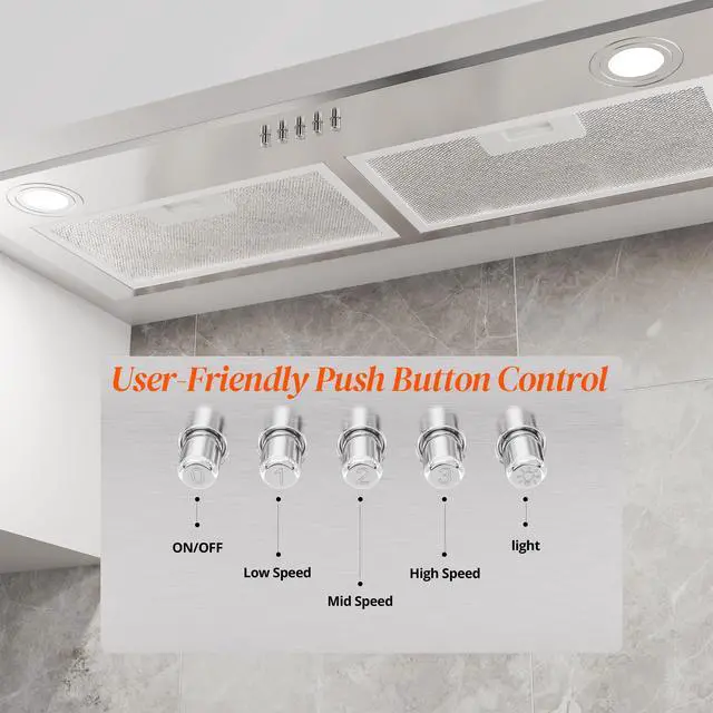 Alt view image 4 of 7 - Range Hood 28 Inch, Built-in Stainless Steel Kitchen Vent Hood with 450 CFM, 3 Speed Exhaust Fan, 2 LED Lights & Button Control, Ducted/Ductless Convertible