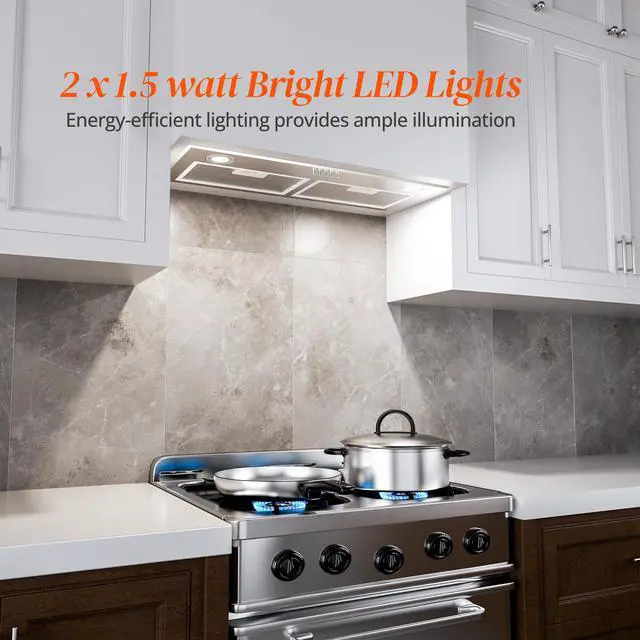 Alt view image 7 of 7 - Range Hood 28 Inch, Built-in Stainless Steel Kitchen Vent Hood with 450 CFM, 3 Speed Exhaust Fan, 2 LED Lights & Button Control, Ducted/Ductless Convertible