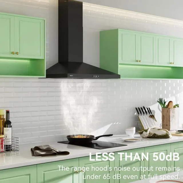Alt view image 5 of 7 - Wall Mount Range Hood 30 inch, 380 CFM Kitchen Hood | Ducted/Ductless Convertible, 3 Speed Exhaust Fan with LED light, Balck