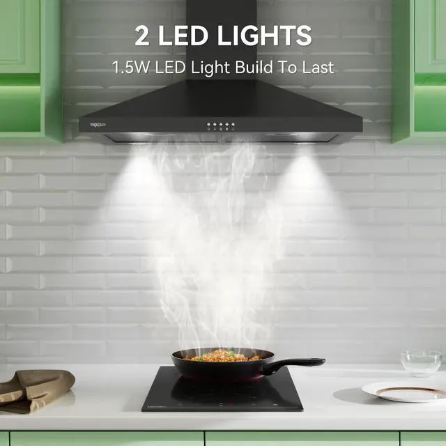Alt view image 7 of 7 - Wall Mount Range Hood 30 inch, 380 CFM Kitchen Hood | Ducted/Ductless Convertible, 3 Speed Exhaust Fan with LED light, Balck