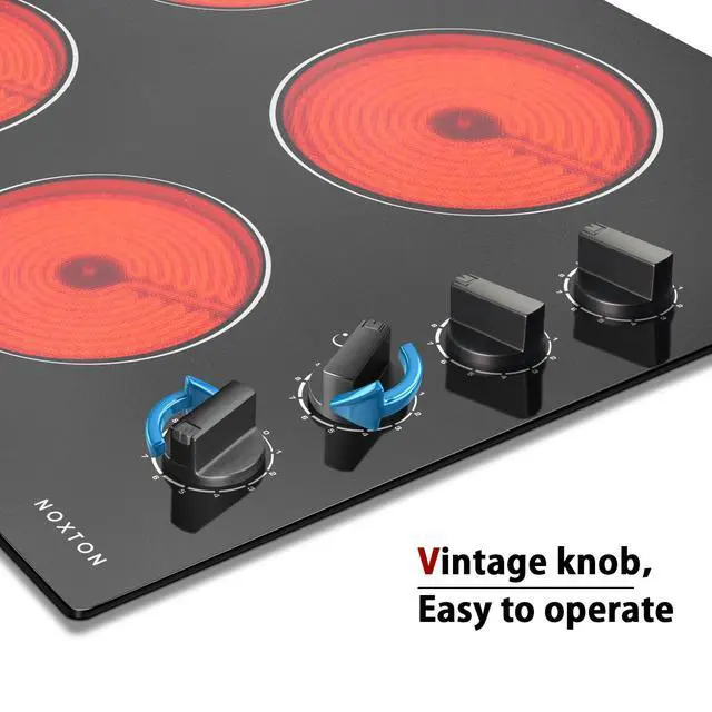 Alt view image 3 of 7 - 24 Inch Electric Cooktop 4 Burners Electric Stove Top, Built-in 24" | Built-in 24" Radiant Ceramic Cooktop, Knob Control, Suit for Seniors,Hot Surface Indicator, 6000W, 220-240v HardWire, No Plug