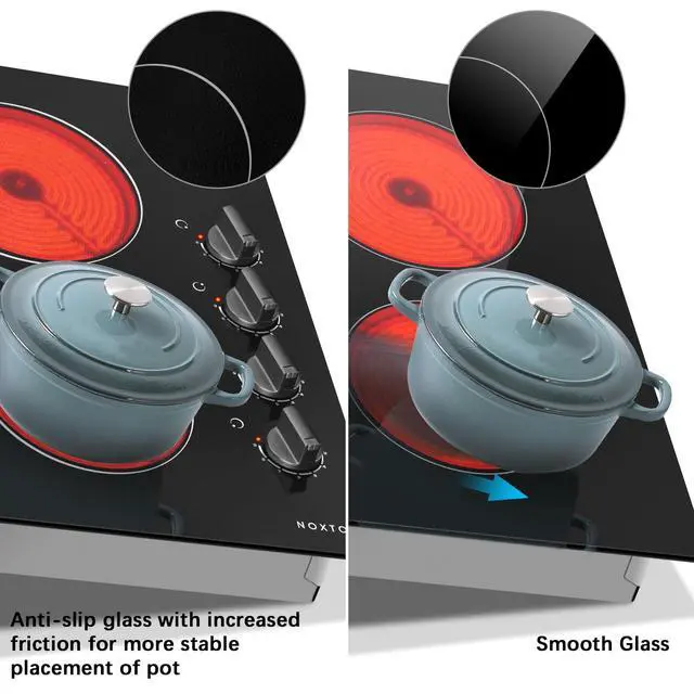 Alt view image 5 of 7 - 24 Inch Electric Cooktop 4 Burners Electric Stove Top, Built-in 24" | Built-in 24" Radiant Ceramic Cooktop, Knob Control, Suit for Seniors,Hot Surface Indicator, 6000W, 220-240v HardWire, No Plug