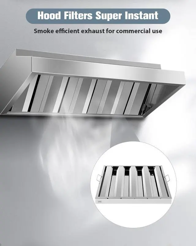 Alt view image 2 of 6 - Hood Filters 430 Stainless Steel 19.5W x 19.5H Inch, 4 Grooves Commercial Hood Filters, Commercial Kitchen Range Hood Filter for Grease Rated Commercial Kitchen Exhaust Hoods, 6 Pack