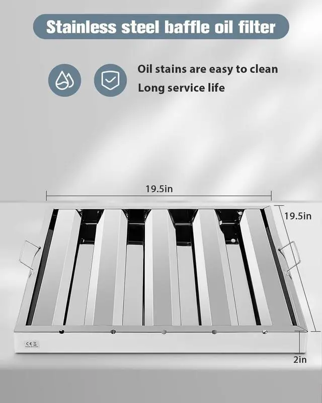 Alt view image 3 of 6 - Hood Filters 430 Stainless Steel 19.5W x 19.5H Inch, 4 Grooves Commercial Hood Filters, Commercial Kitchen Range Hood Filter for Grease Rated Commercial Kitchen Exhaust Hoods, 6 Pack
