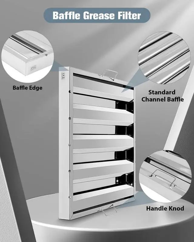 Alt view image 4 of 6 - Hood Filters 430 Stainless Steel 19.5W x 19.5H Inch, 4 Grooves Commercial Hood Filters, Commercial Kitchen Range Hood Filter for Grease Rated Commercial Kitchen Exhaust Hoods, 6 Pack