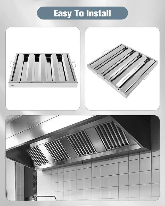 Alt view image 5 of 6 - Hood Filters 430 Stainless Steel 19.5W x 19.5H Inch, 4 Grooves Commercial Hood Filters, Commercial Kitchen Range Hood Filter for Grease Rated Commercial Kitchen Exhaust Hoods, 6 Pack
