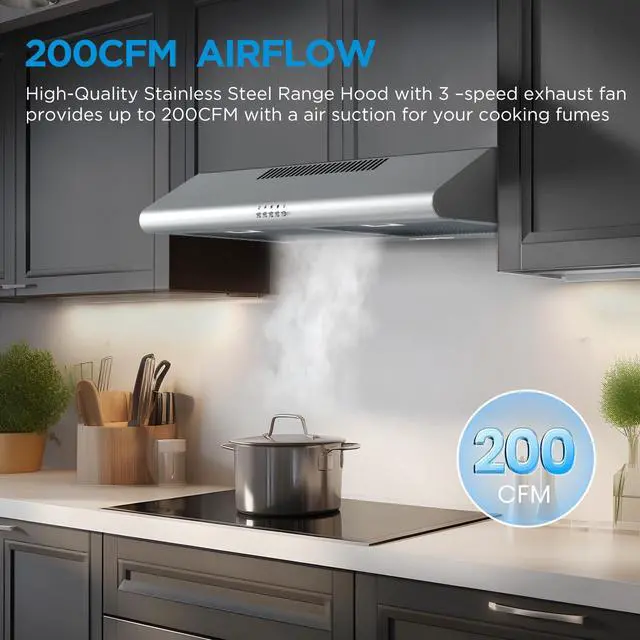 Alt view image 3 of 7 - Range Hood 30 Inch Under Cabinet 450 CFM Ducted/Ductless Convertible