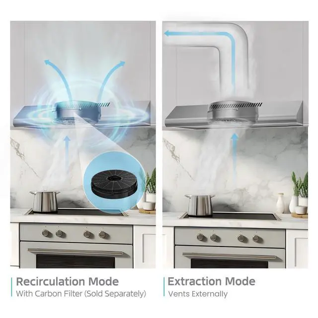 Alt view image 5 of 7 - Range Hood 30 Inch Under Cabinet 450 CFM Ducted/Ductless Convertible