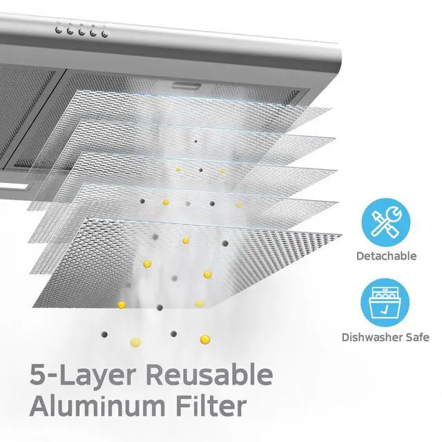 Alt view image 7 of 7 - Range Hood 30 Inch Under Cabinet 450 CFM Ducted/Ductless Convertible