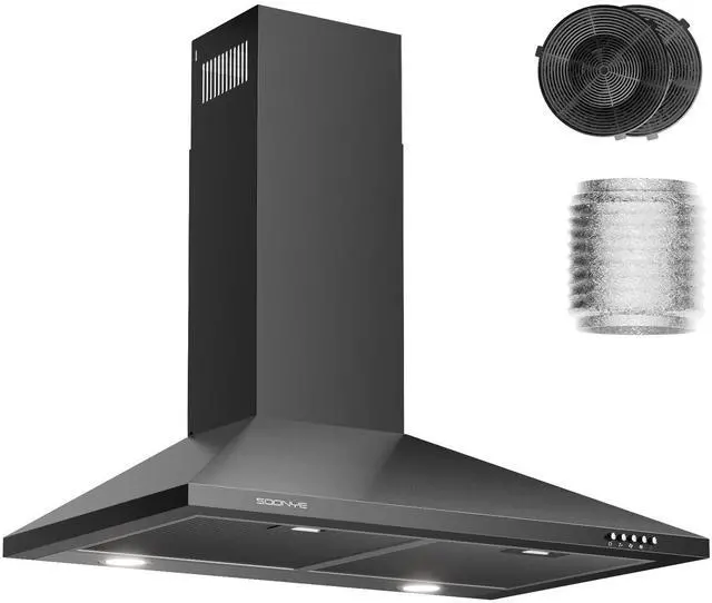 Main image of 30 Inch Wall Mount Range Hood Stainless Steel Ducted/Ductless Convertible Kitchen Exhaust Hood with 450 CFM Motor, 3 Speed Fan, LED Lighting and Dishwasher Safe Filters