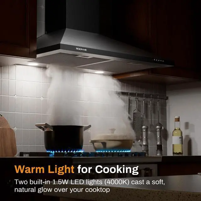 Alt view image 7 of 7 - 30 Inch Wall Mount Range Hood Stainless Steel Ducted/Ductless Convertible Kitchen Exhaust Hood with 450 CFM Motor, 3 Speed Fan, LED Lighting and Dishwasher Safe Filters