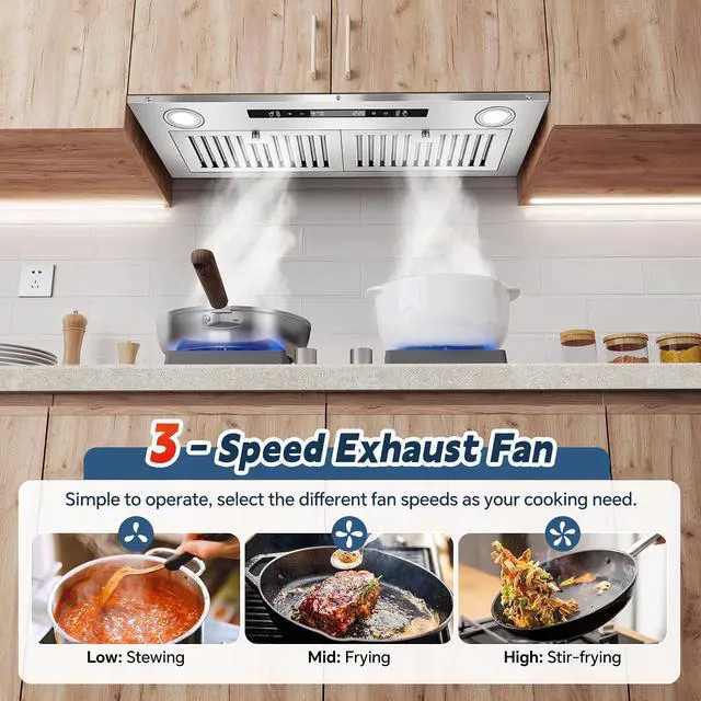 Alt view image 5 of 7 - Range Hood Insert 30 inch, Ducted/Ductless Range Hood | Gesture Sensing & Touch Control, Built-in Kitchen Hood 600 CFM, 2 Pcs Stainless Steel Baffle Filters
