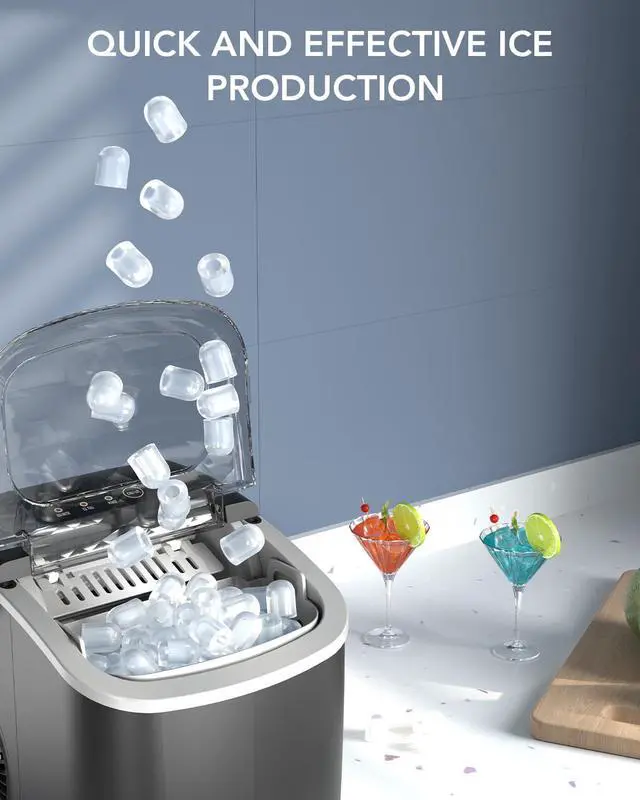 Alt view image 2 of 7 - Ice Maker Countertop, Efficient Easy Carry Ice Machine, Self-Cleaning Ice Maker with Ice Scoop & Basket, 9pcs/ 6mins 26.6Lbs Per Day for Home/Office/Kitchen,Black