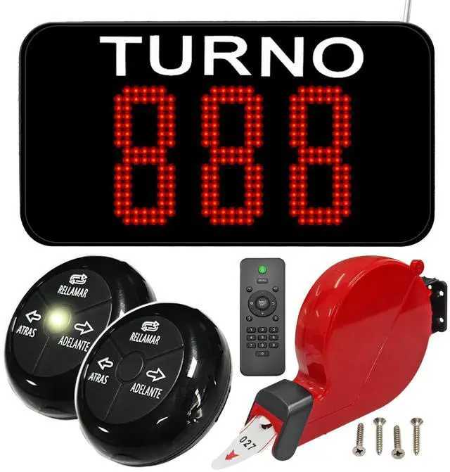 Main image of Take a Number System Queue Wireless Calling System Spanish with 1 TURNO Display 2 NEXT Call Button 1 Ticket Dispenser 3-Digit Ticket Roll for Restaurant Hospital Clinic Bank Waiting