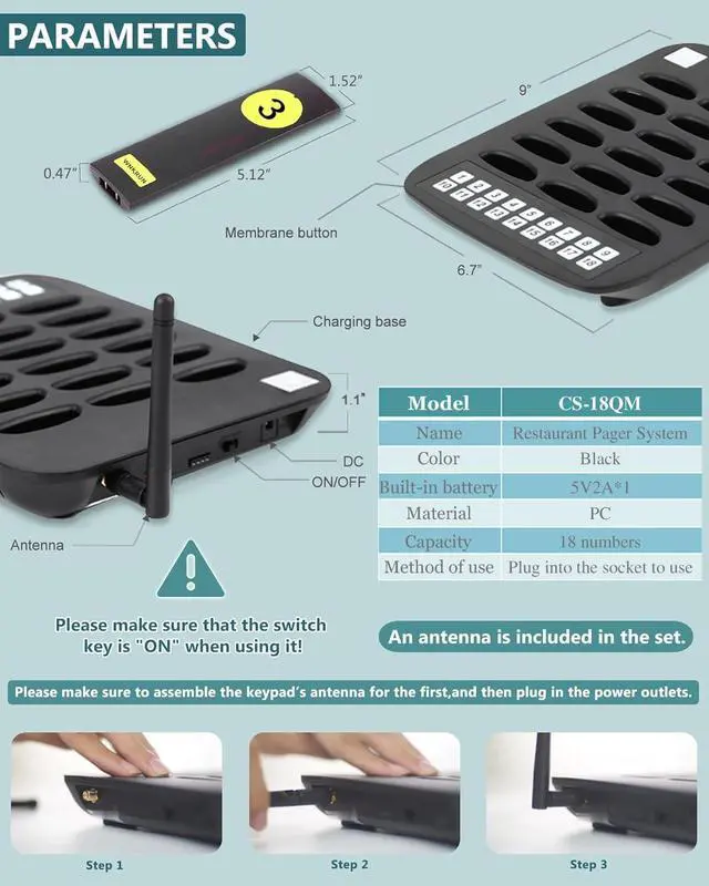 Alt view image 5 of 7 - Long Range Wireless Restaurant Pager System,2000Ft Coverage with Vibration & Flashing Alert, Ideal for Food Trucks, Cafes, and Hospitals 18 Pagers