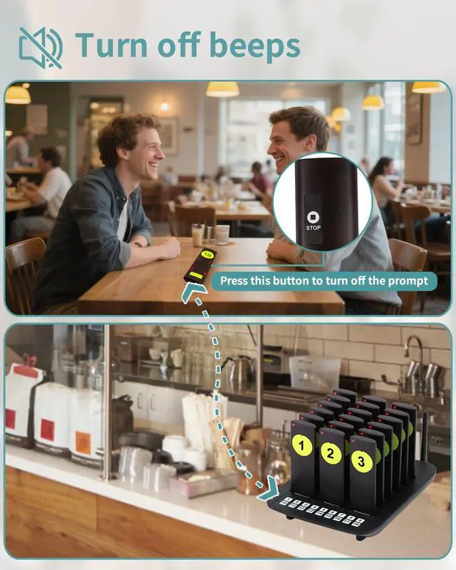 Alt view image 6 of 7 - Long Range Wireless Restaurant Pager System,2000Ft Coverage with Vibration & Flashing Alert, Ideal for Food Trucks, Cafes, and Hospitals 18 Pagers