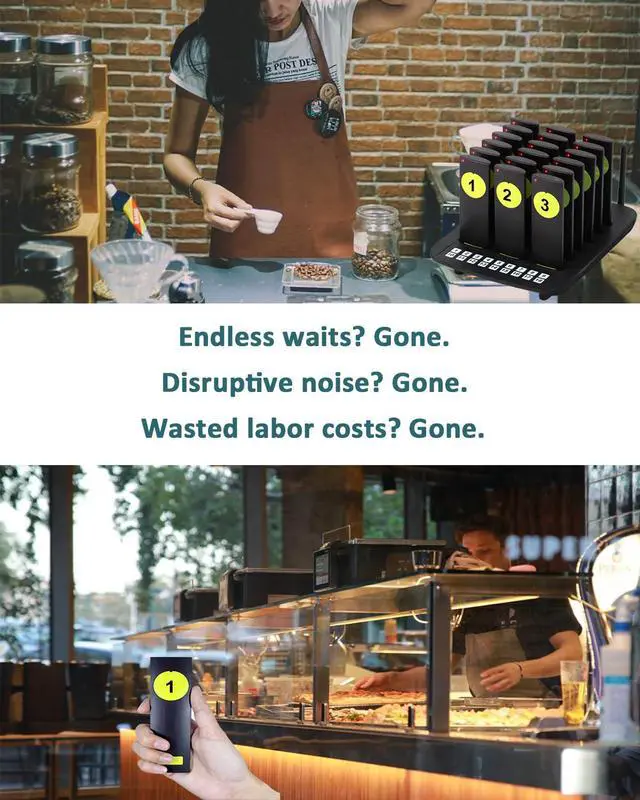 Alt view image 7 of 7 - Long Range Wireless Restaurant Pager System,2000Ft Coverage with Vibration & Flashing Alert, Ideal for Food Trucks, Cafes, and Hospitals 18 Pagers