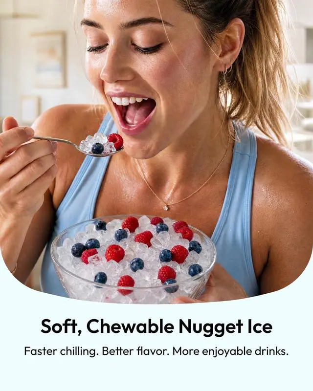Alt view image 4 of 7 - Countertop Nugget Ice Maker, 35lbs Daily Sonic Crushed Ice Machine | Ice Ready in 5 Mins, Dual-Pump Self-Cleaning, Detachable Lid, Pebble Ice Maker with Basket, Scoop, 4 Packs Cleaner, Grey