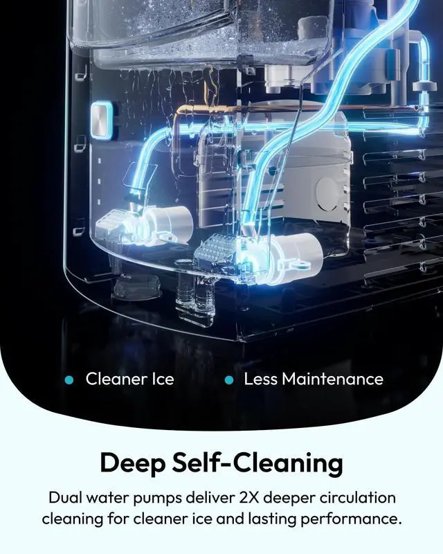 Alt view image 6 of 7 - Countertop Nugget Ice Maker, 35lbs Daily Sonic Crushed Ice Machine | Ice Ready in 5 Mins, Dual-Pump Self-Cleaning, Detachable Lid, Pebble Ice Maker with Basket, Scoop, 4 Packs Cleaner, Grey