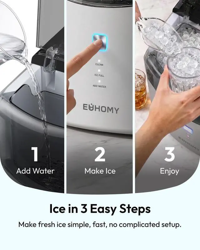 Alt view image 7 of 7 - Countertop Nugget Ice Maker, 35lbs Daily Sonic Crushed Ice Machine | Ice Ready in 5 Mins, Dual-Pump Self-Cleaning, Detachable Lid, Pebble Ice Maker with Basket, Scoop, 4 Packs Cleaner, Grey