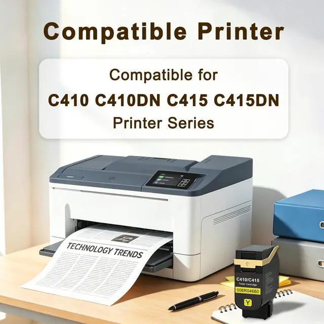 Alt view image 2 of 6 - C410 Toner Cartridge Compatible for Xerox 006R04680 Yellow Toner Cartridges Compatible for Xerox Genuine C410 C410DN C415 C415DN Printers Standard Capacity 2,000 Pages 1-Pack