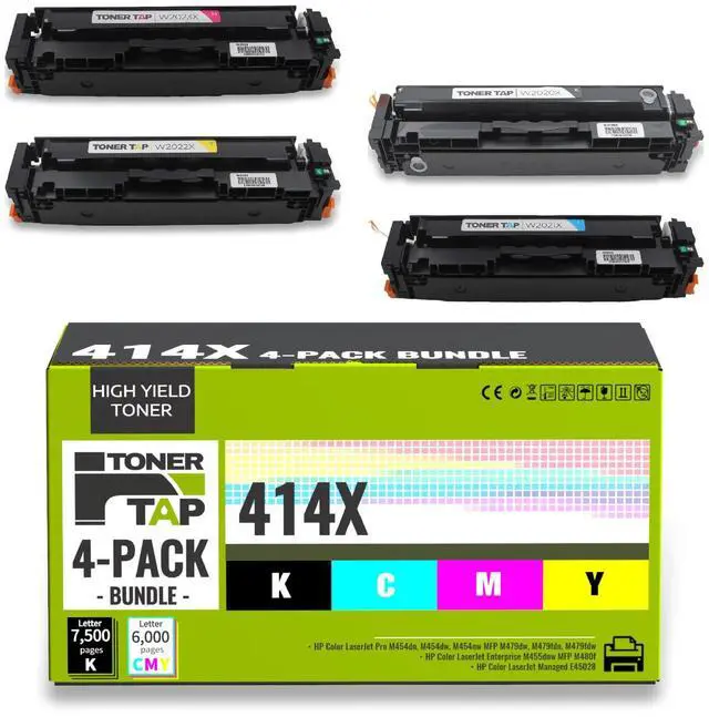 Main image of TonerTap 414X Toner Cartridges 4-Pack for HP Printers, High-Yield Replacement for 414A Toner Cartridges, Compatible with MFP M479fdw, M454dw M454dn M480f M455dn