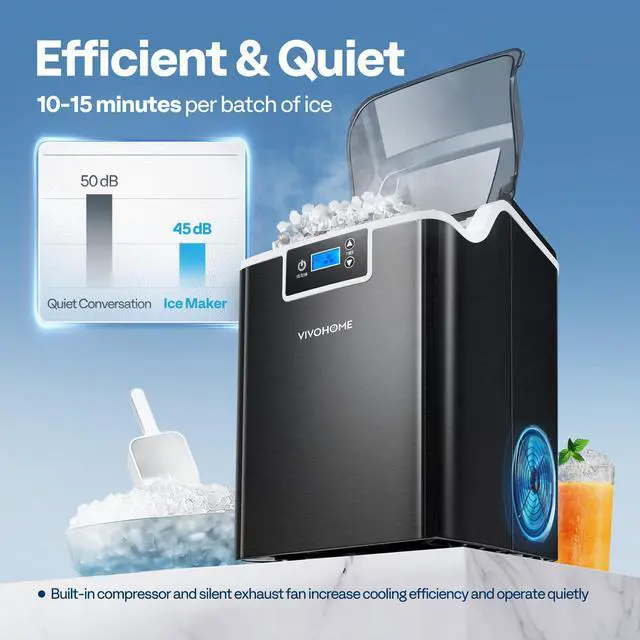 Alt view image 4 of 7 - Nugget Ice Maker Countertop, 44lbs/Day, Black | Portable Pebble Soft Chewable Pellet Ice Machine with Self-Cleaning, Scoop, 10 Ice Bags, for Home Kitchen, Party, RV, Camping