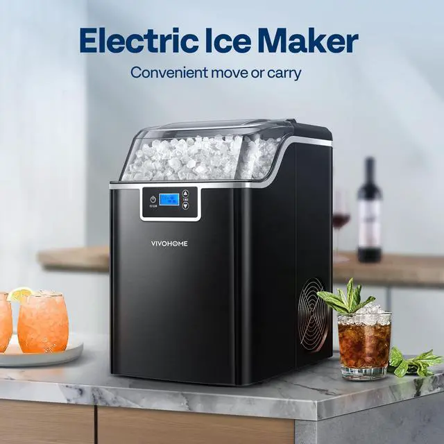 Alt view image 6 of 7 - Nugget Ice Maker Countertop, 44lbs/Day, Black | Portable Pebble Soft Chewable Pellet Ice Machine with Self-Cleaning, Scoop, 10 Ice Bags, for Home Kitchen, Party, RV, Camping