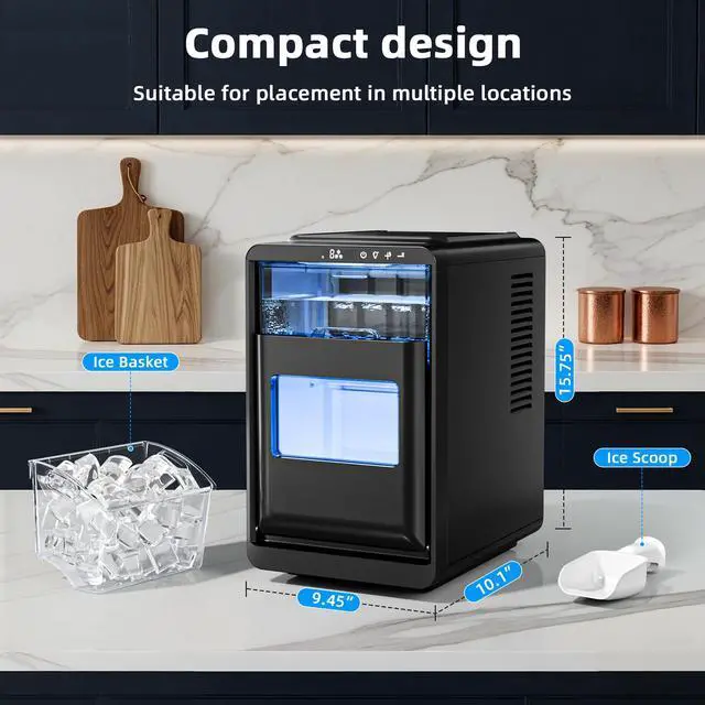 Alt view image 4 of 7 - Crescent Ice Maker, Slow-Melting Countertop Ice Maker, 27 Lbs/24H, 16Pcs in 15Mins, Self-Cleaning,24-Hour Timer, for Home/Kitchen/Office/Party