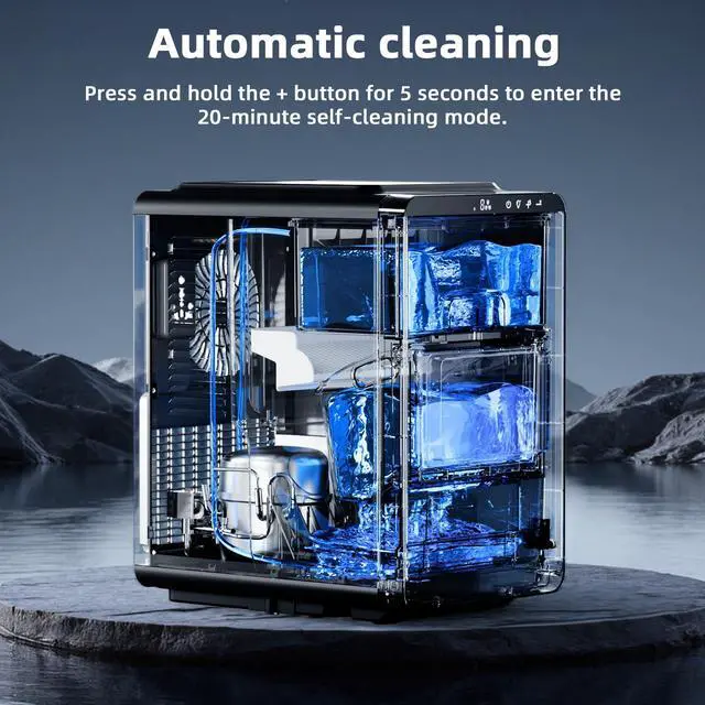 Alt view image 5 of 7 - Crescent Ice Maker, Slow-Melting Countertop Ice Maker, 27 Lbs/24H, 16Pcs in 15Mins, Self-Cleaning,24-Hour Timer, for Home/Kitchen/Office/Party