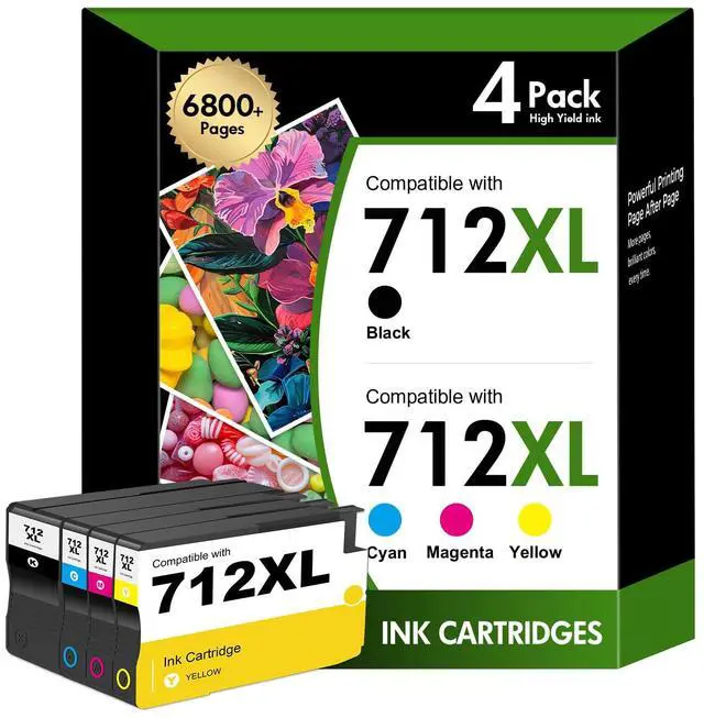 Main image of 712 T210 712XL Ink Cartridge for HP Printers Black and Color Combo Pack | Replacement for HP 712 XL for DesignJet T210 T650 T630 T230 Studio Plotter Printer (4 Pack, Black, Cyan, Yellow, Magenta)
