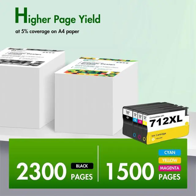 Alt view image 3 of 7 - 712 T210 712XL Ink Cartridge for HP Printers Black and Color Combo Pack | Replacement for HP 712 XL for DesignJet T210 T650 T630 T230 Studio Plotter Printer (4 Pack, Black, Cyan, Yellow, Magenta)