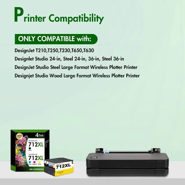 Alt view image 2 of 7 - 712 T210 712XL Ink Cartridge for HP Printers Black and Color Combo Pack | Replacement for HP 712 XL for DesignJet T210 T650 T630 T230 Studio Plotter Printer (4 Pack, Black, Cyan, Yellow, Magenta)