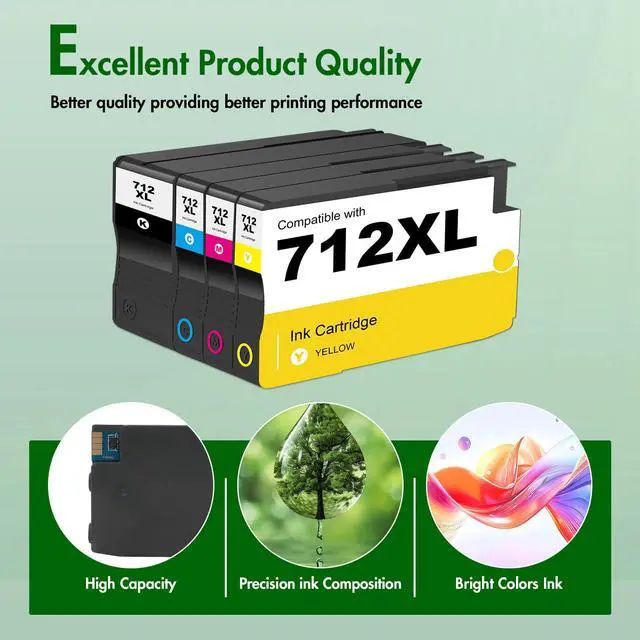 Alt view image 6 of 7 - 712 T210 712XL Ink Cartridge for HP Printers Black and Color Combo Pack | Replacement for HP 712 XL for DesignJet T210 T650 T630 T230 Studio Plotter Printer (4 Pack, Black, Cyan, Yellow, Magenta)