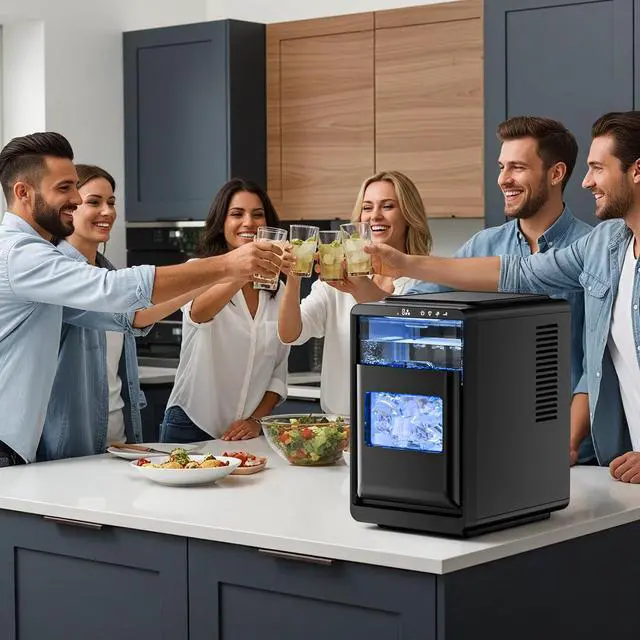 Alt view image 7 of 7 - Crescent Ice Maker, Slow-Melting Countertop Ice Maker, 27 Lbs/24H, 16Pcs in 15Mins, Self-Cleaning,24-Hour Timer, for Home/Kitchen/Office/Party