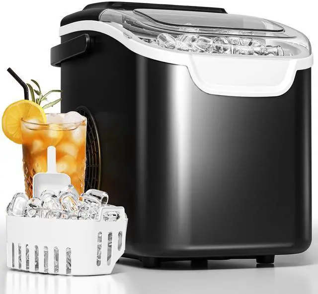 Main image of Countertop Ice Maker Machine with Handle, 8 Cubes Ready in 6 Mins, 26.5lbs/24Hrs, Self-Cleaning Portable Ice Maker/Basket and Scoop for Home/Kitchen/Camping/RV (Black/Grey)