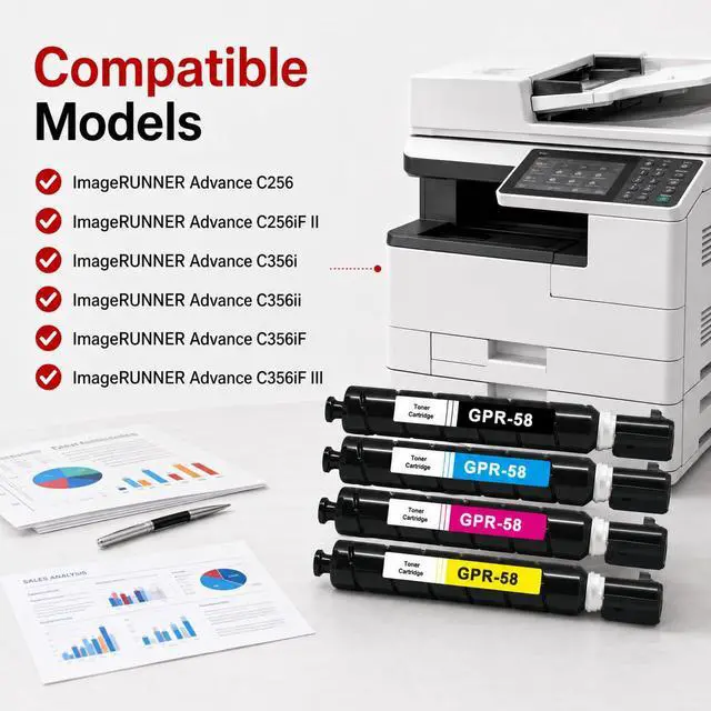 Alt view image 2 of 7 - GPR58 GPR-58 Toner Cartridge Set (4-Pack, 1BK+1C+1M+1Y) Compatible GPR 58 Toner Replacement for Canon GPR-58 Toner Cartridge imageRunner Advance C256, C256iF II, C356i, C356ii, C356iF Printer