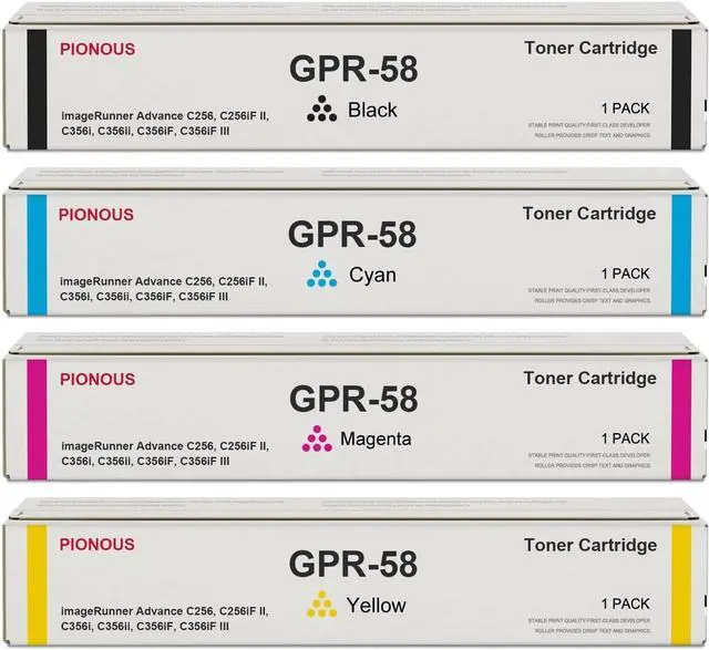 Main image of GPR58 GPR-58 Toner Cartridge Set (4-Pack, 1BK+1C+1M+1Y) Compatible GPR 58 Toner Replacement for Canon GPR-58 Toner Cartridge imageRunner Advance C256, C256iF II, C356i, C356ii, C356iF Printer