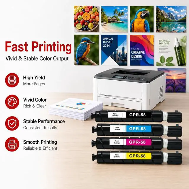 Alt view image 6 of 7 - GPR58 GPR-58 Toner Cartridge Set (4-Pack, 1BK+1C+1M+1Y) Compatible GPR 58 Toner Replacement for Canon GPR-58 Toner Cartridge imageRunner Advance C256, C256iF II, C356i, C356ii, C356iF Printer