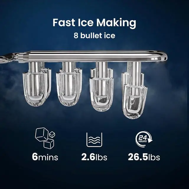 Alt view image 3 of 7 - Countertop Ice Maker Machine with Handle, 8 Cubes Ready in 6 Mins, 26.5lbs/24Hrs, Self-Cleaning Portable Ice Maker/Basket and Scoop for Home/Kitchen/Camping/RV (Black/Grey)