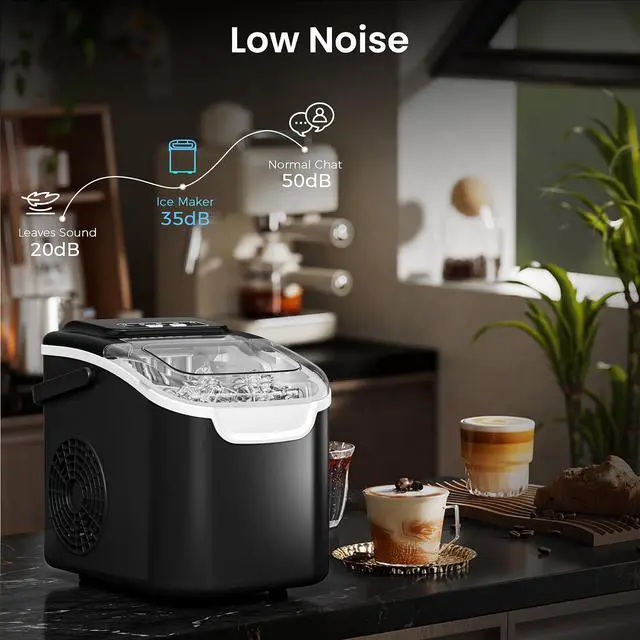 Alt view image 6 of 7 - Countertop Ice Maker Machine with Handle, 8 Cubes Ready in 6 Mins, 26.5lbs/24Hrs, Self-Cleaning Portable Ice Maker/Basket and Scoop for Home/Kitchen/Camping/RV (Black/Grey)