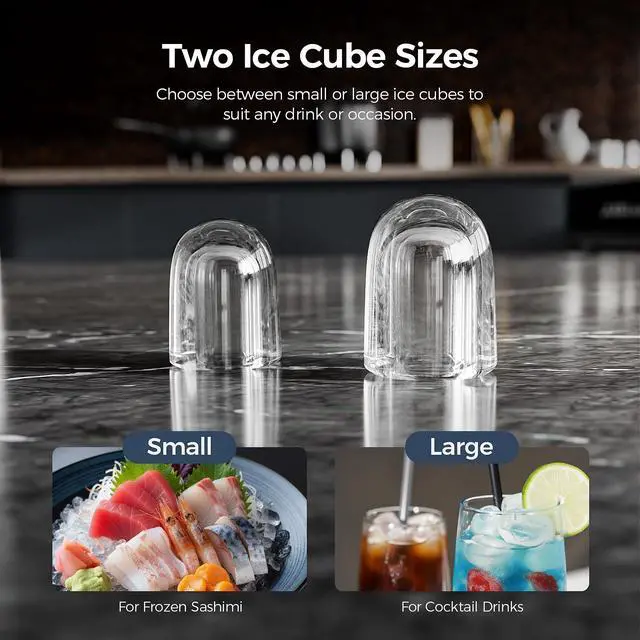 Alt view image 4 of 7 - Countertop Ice Maker Machine with Handle, 8 Cubes Ready in 6 Mins, 26.5lbs/24Hrs, Self-Cleaning Portable Ice Maker/Basket and Scoop for Home/Kitchen/Camping/RV (Black/Grey)