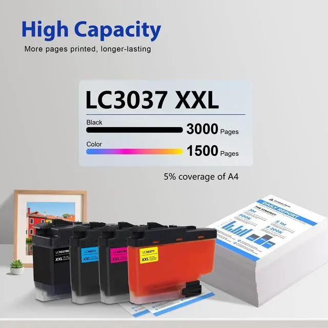 Alt view image 3 of 7 - LC3037 BK/C/M/Y Ink Cartridges 4 Pack Compatible for Brother LC3037 XXL | LC3037BK, LC3037C, LC3037M, LC3037Y Ink Cartridge Set for MFC-J5845DW MFC-J5945DW MFC-J6545DW MFC-J6945DW Printer - LC3037