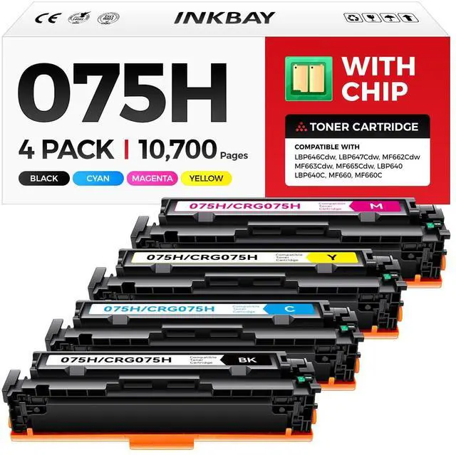 Main image of 075H Toner Cartridge Set 4-Pack with Chip High Capacity Replacement for Canon 075 075H Toner Compatible with Canon Color imageCLASS LBP646Cdw MF662Cdw MF664Cdw MF665Cdw LBP647Cdw LBP640 MF660 Printer