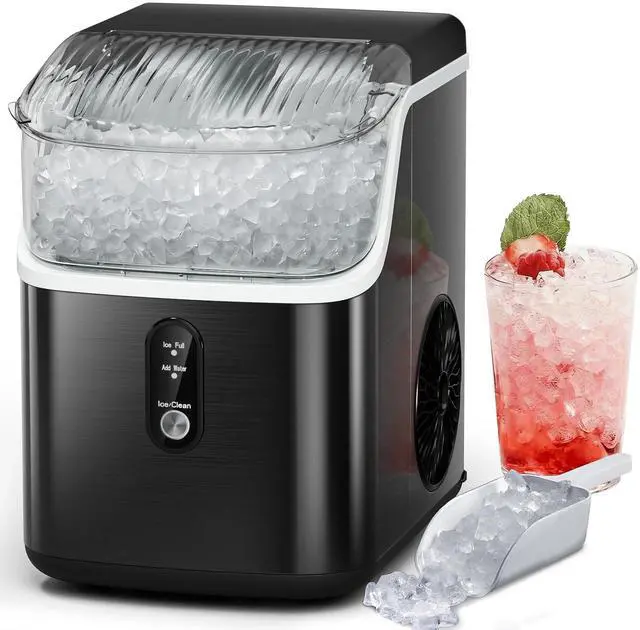 Main image of Nugget Ice Maker Countertop, Chewable Pellet Ice Machine with Self Cleaning Function, Pebble Portable Ice Maker with Ice Scoop for Home Kitchen Office (Black)