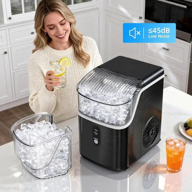 Alt view image 6 of 7 - Nugget Ice Maker Countertop, Chewable Pellet Ice Machine with Self Cleaning Function, Pebble Portable Ice Maker with Ice Scoop for Home Kitchen Office (Black)